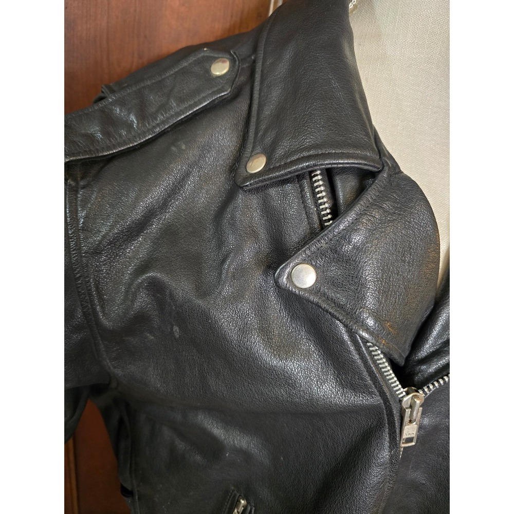 Vintage MOB 5XL Black Leather Motorcycle Biker Jacket Belted Lace Heavyweight - Picture 4 of 15